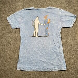 RIPNDIP Handshake Tee Acid-Wash Blue Graphic Streetwear T-Shirt Size M
